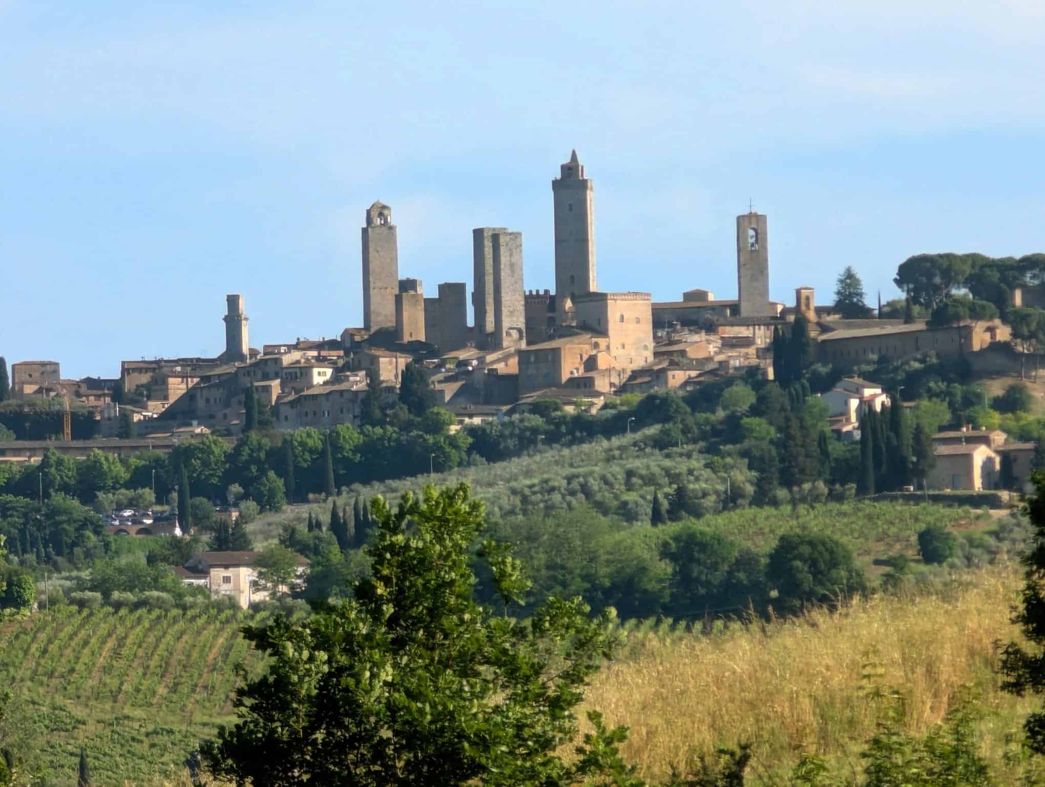 wine-tasting-san-gimignano-view.jpeg Scenic view of San Gimignano towers from a Tuscan organic wine tasting location